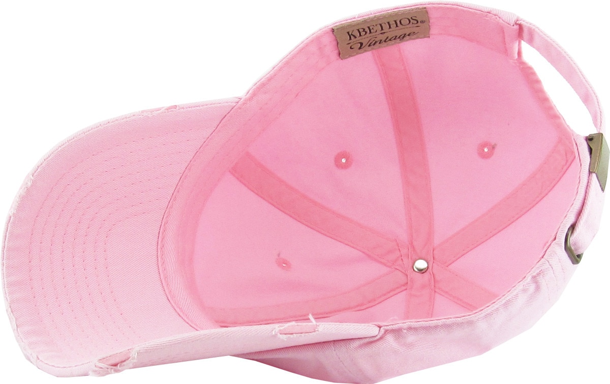 Pink Distressed Vintage Baseball Cap Inside Turned Over View